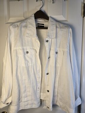 Linen  White Lightweight Button-Front Crisp  Coastal Jacket